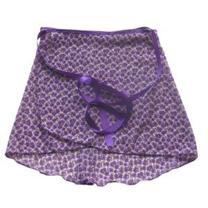 White Purple Ditzy Floral Wrap Ballet Dance Yoga Skirt Small Medium USA Made